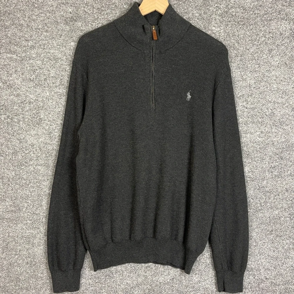 Polo Ralph Lauren Quarter Zip Sweater Mens Large Charcoal Grey Pima Cotton